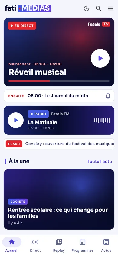 Accueil de l'application