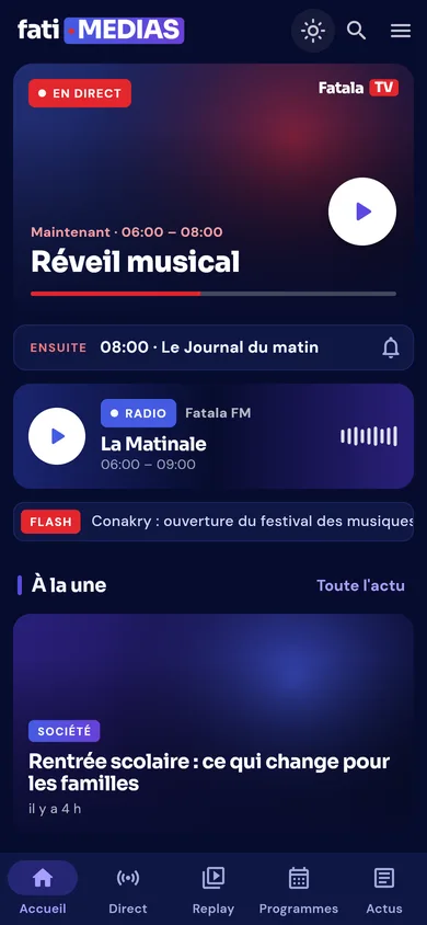 Accueil en mode nuit